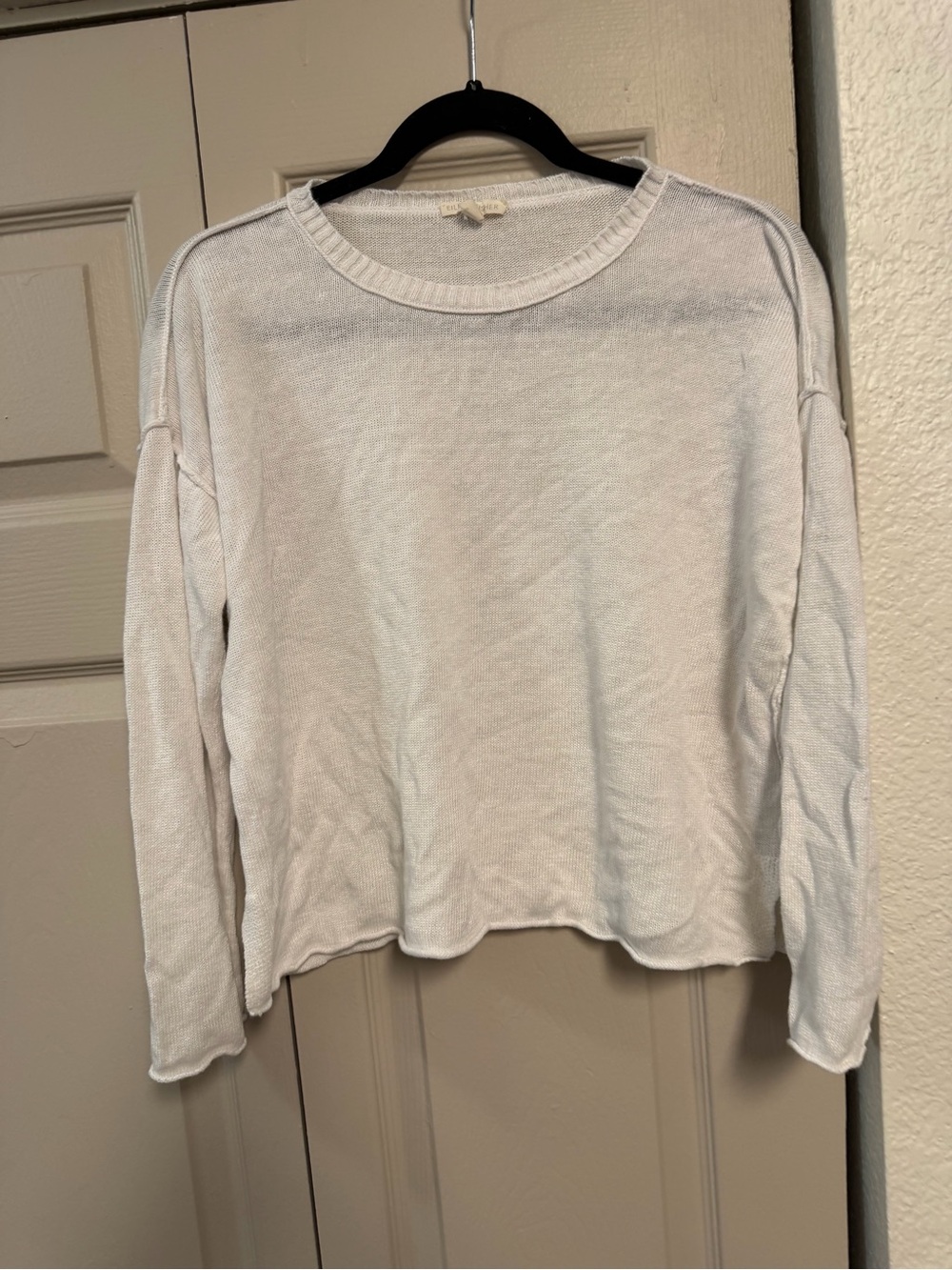 Eileen Fisher organic linen Soft White Scoop Neck Knit Sweater